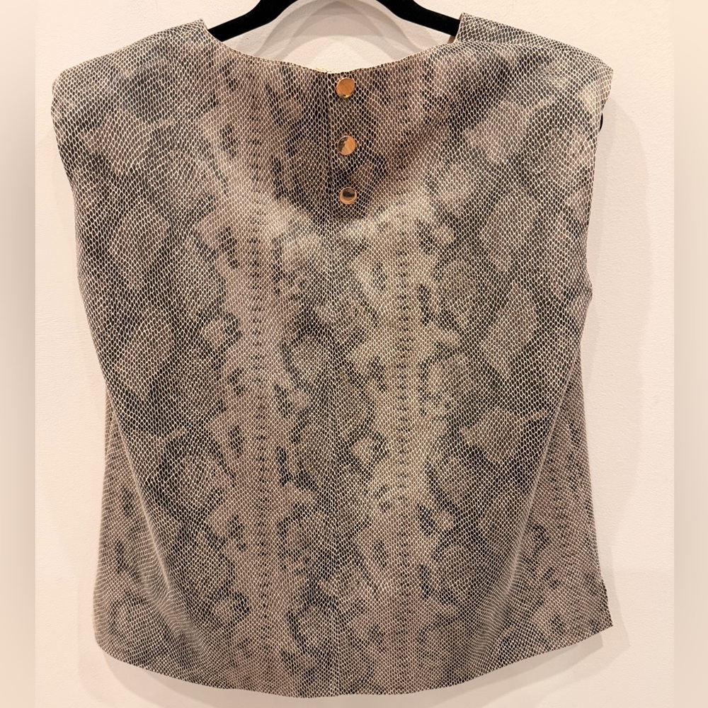 Zara Snake Print Top XL Beige Black Sleeveless Blouse Animal Print - Picture 4 of 7